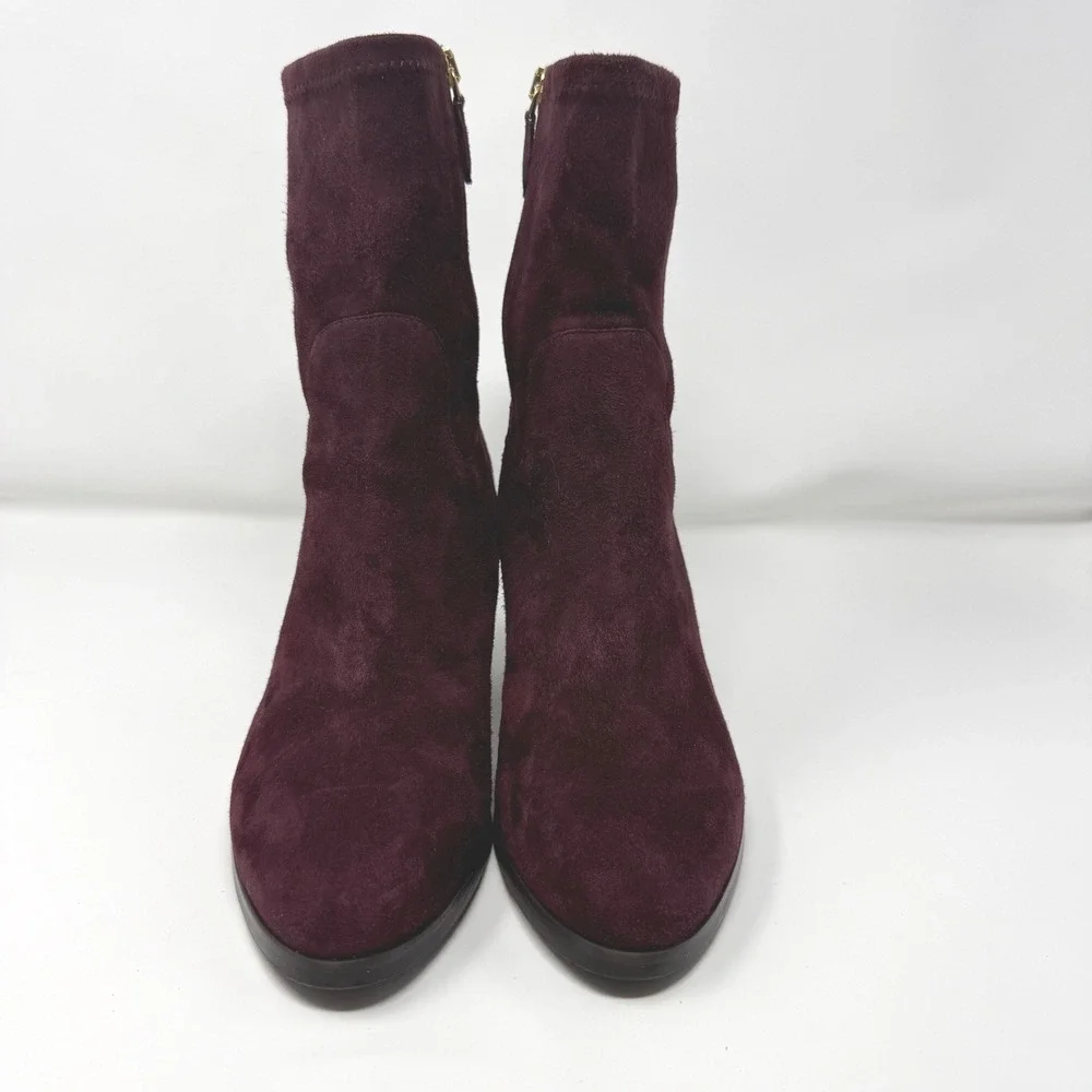 NWT LK Bennett Kayla Burgundy Suede Ankle Boots Made in Italy‎  Block Heel 38.5